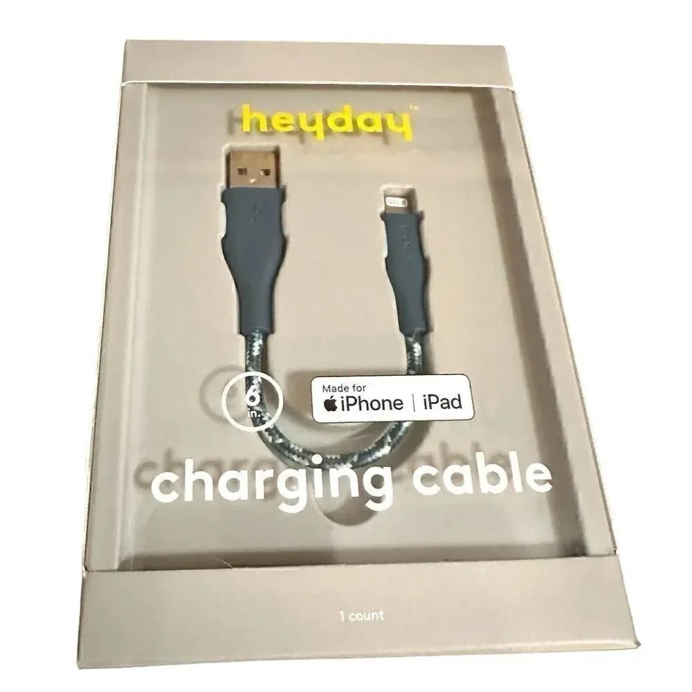 Heyday Round Charging Cable compatible with iPhone to USB-A (Blue) 6 In.